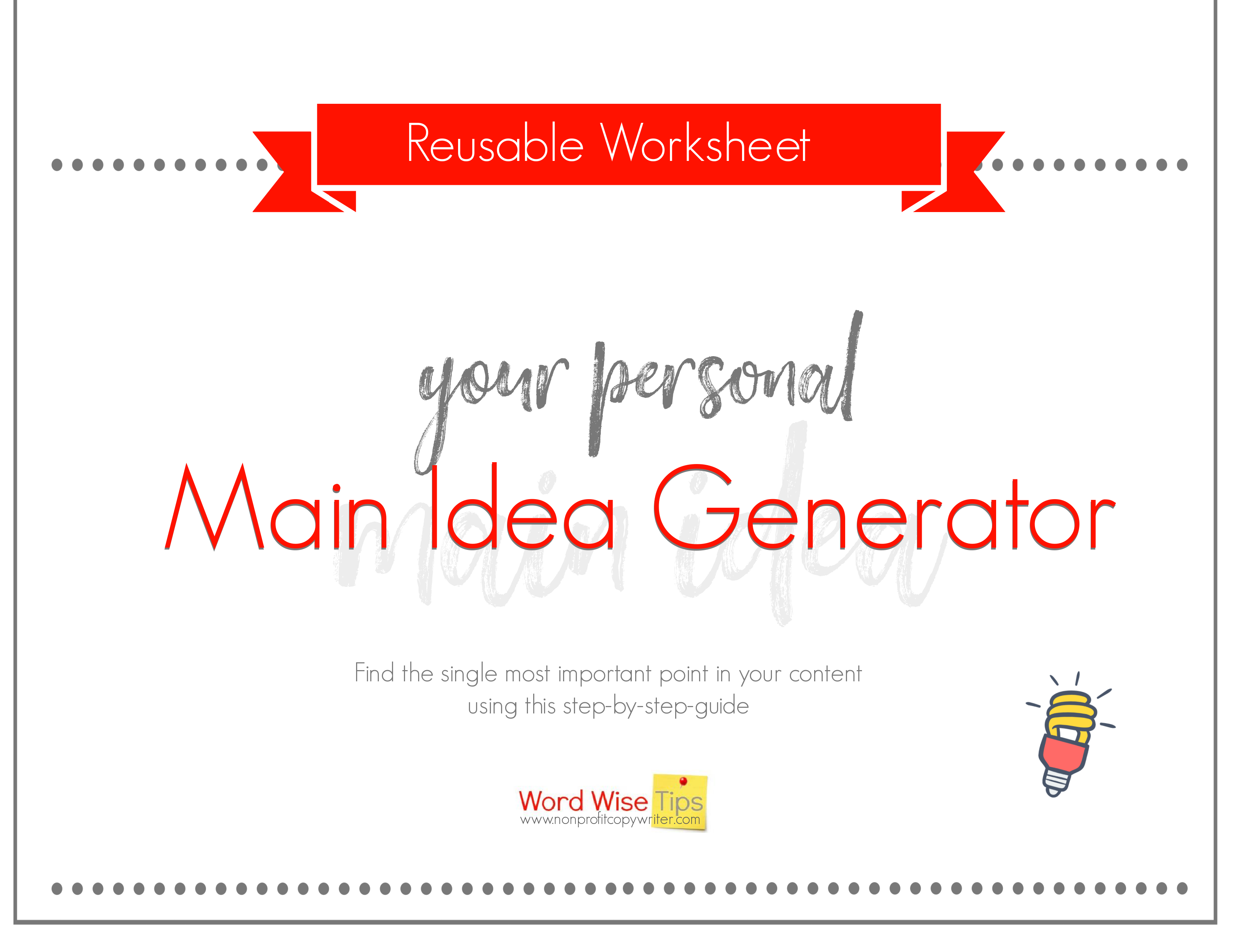 Main Idea Generator worksheet with Word Wise at Nonprofit Copywriter